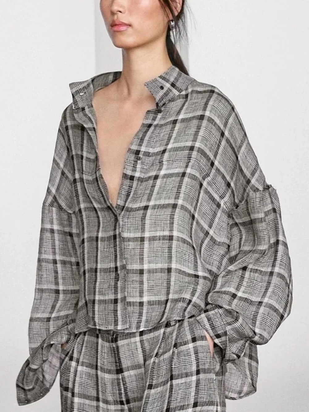 Nwt Massimo Dutti Oversized Linen Plaid Blouse Shirt - Size XS/S Also Fits M/L